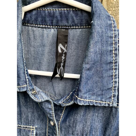 7 for All Mankind Y2K Long Sleeved Pearl Snap Western Denim Shirt Small - Picture 3 of 7